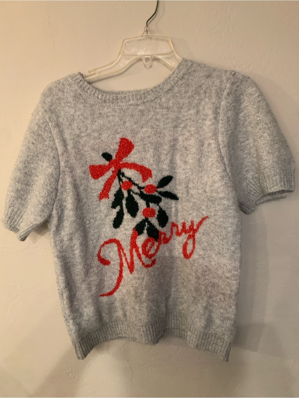 Cozy Cupcakes and Cashmere ‘Merry' Holiday Short-Sleeve Sweater - Light Gray L